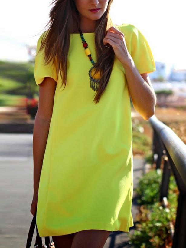 Romwe Yellow Open Back Tunic Dress