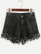 Romwe Dark Grey Tassel Denim Shorts