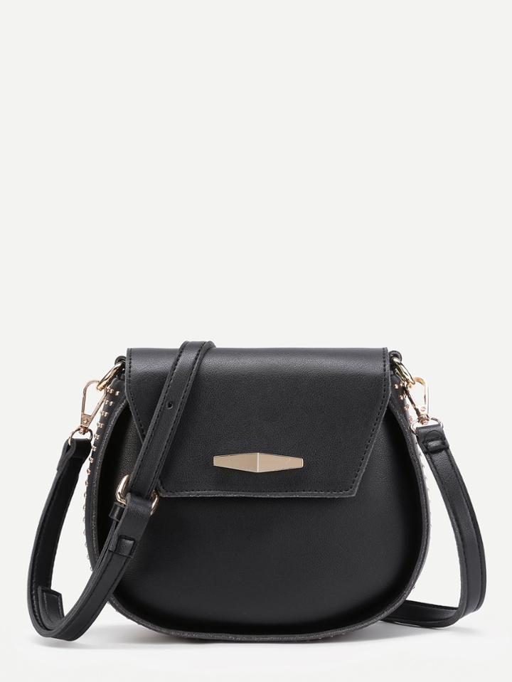 Romwe Studded Detail Flap Shoulder Bag