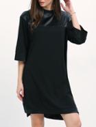 Romwe Black Crew Neck Pu Leather Shift Dress