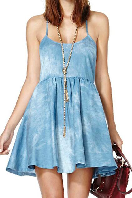 Romwe Romwe Washed T-shaped Strips Blue Dress