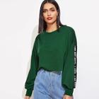 Romwe Contrast Letter Tape Drop Shoulder Pullover