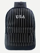 Romwe Black Usa Canvas Navy Stripe Front Zipper Backpack
