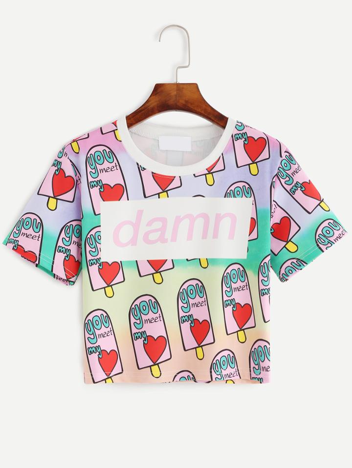 Romwe Colorful Ice-sucker Print T-shirt