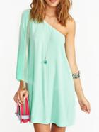 Romwe One-shoulder Chiffon Shift Pale Blue Dress