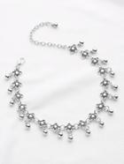 Romwe Metal Beaded And Flower Decorated Chain Anklet