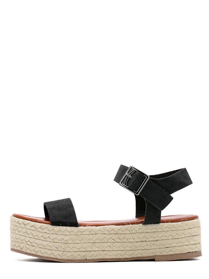 Romwe Black Faux Leather Strap Espadrillies Sandals