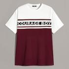 Romwe Guys Color-block Rib-knit Letter Tee