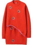 Romwe Bead Asymmetrical Sweater With Knit Orange Skirt