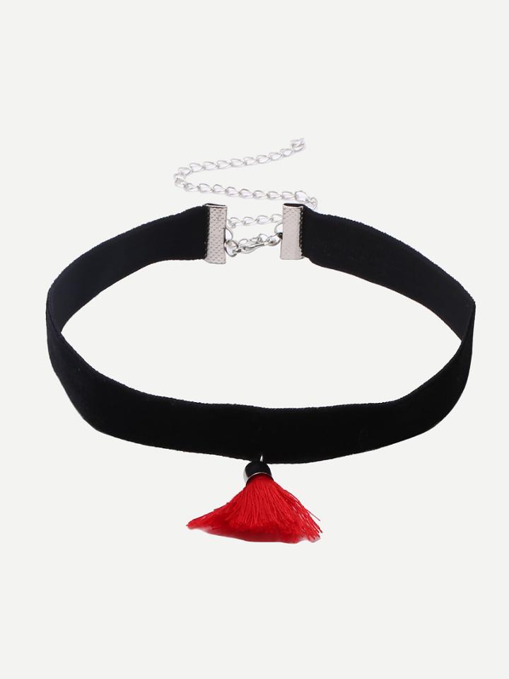 Romwe Black Classic Tassel Choker Necklace