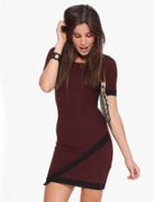 Romwe Wine Red Short Sleeve Bodycon Dress