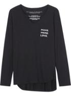 Romwe Dip Hem Letter Print Long Sleeve Black T-shirt