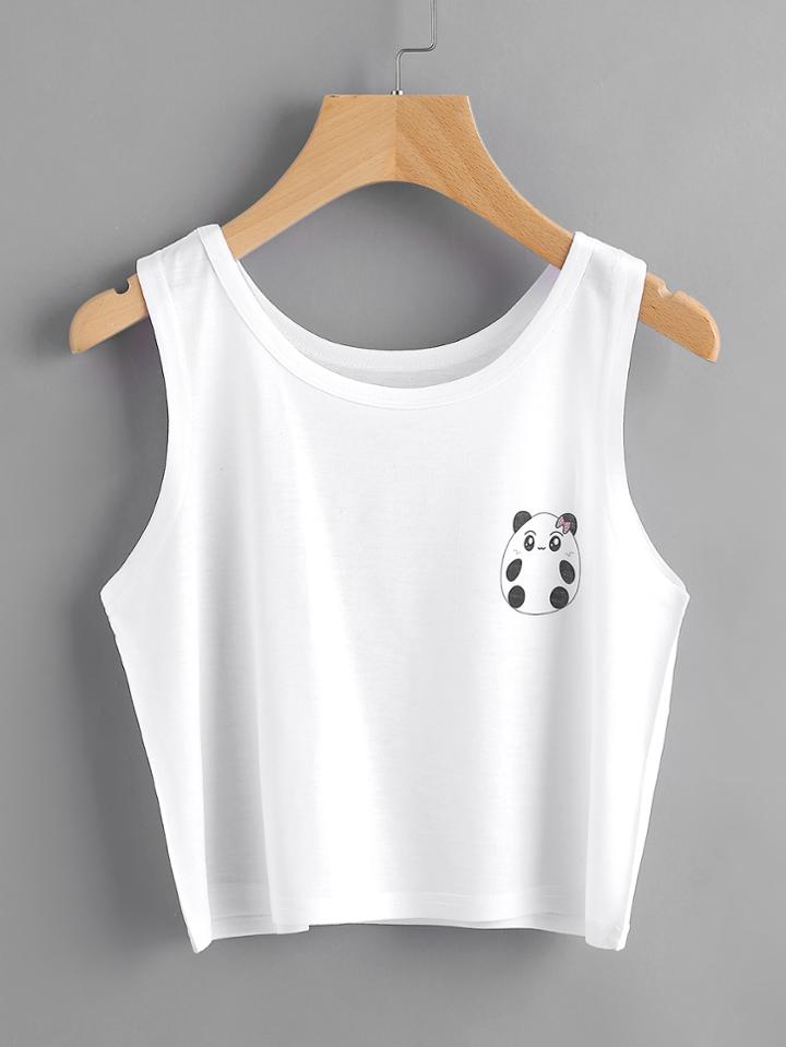 Romwe Panda Print Crop Tank Top
