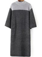 Romwe Color-block Slit Back Sweater Dress