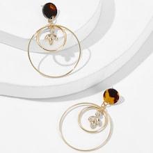 Romwe Leaf Detail Double Hoop Drop Earrings 1pair