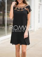 Romwe Black Cut Out Flower Backless Shift Dress