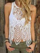 Romwe White Crochet Lace Tank Top