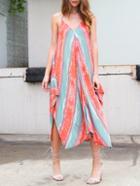 Romwe Multicolor Sleeveless Backless Asymmetrical Shift Dress