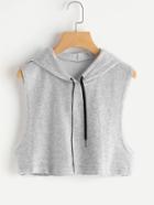 Romwe Marled Knit Crop Hooded Top With Dropped Armhole