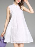 Romwe White Collar Embroidered Shift Dress
