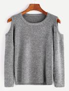 Romwe Grey Open Shoulder Casual Sweater
