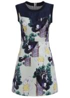 Romwe Squirrel Print With Zipper Apricot Dress