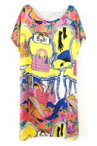 Romwe Rowme Colorful Accessories Print Loose Dress
