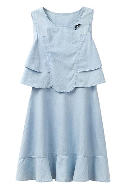 Romwe Romwe Fake Two-piece Sleeveless Blue Dress