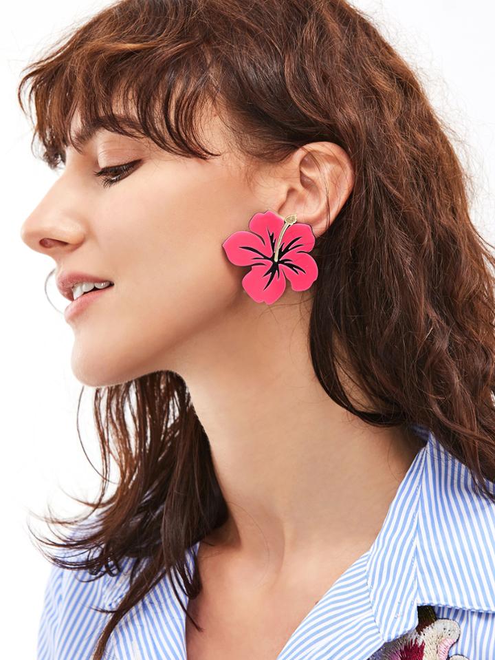 Romwe Hot Pink Floral Statement Earrings
