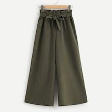 Romwe Solid Belted Wide Leg Pants