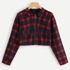 Romwe Zip Up Plaid Print Blouse