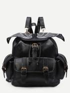 Romwe Black Wing Embroidered Buckle Flap Backpack