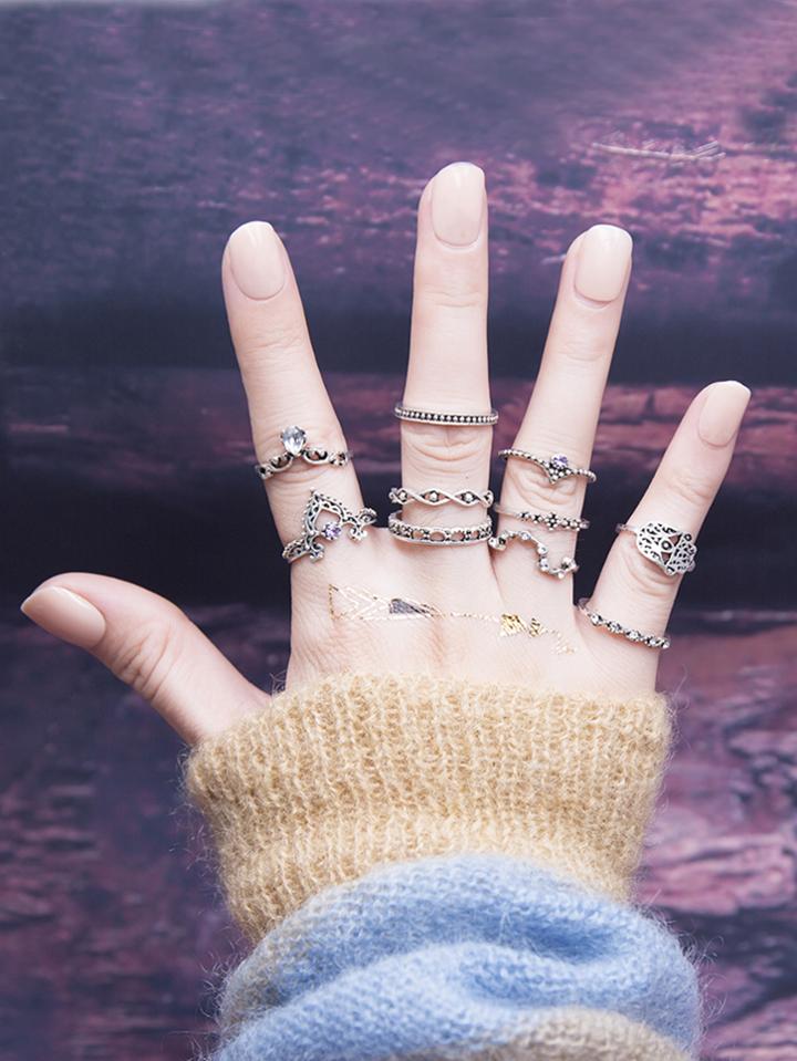Romwe Multi Shaped Design Ring Set