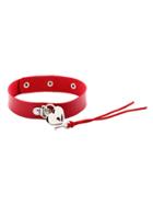 Romwe Red Pu Leather Metal Heart Choker Necklace With Key