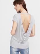 Romwe Light Grey Dip Hem Cutout Back T-shirt