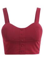 Romwe Spaghetti Strap Buttons Red Cami Top