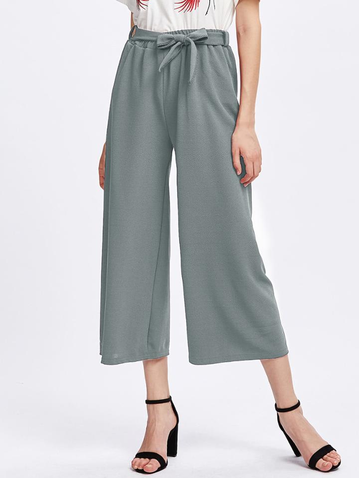 Romwe Tie Waist Culotte Pants