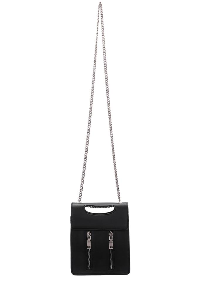 Romwe Black Zipper Chain Bag