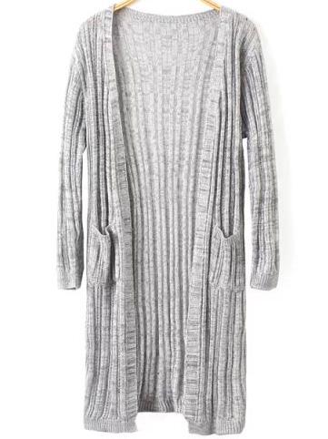 Romwe With Pockets Hollow Grey Cardigan