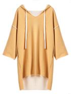 Romwe Yellow Drop Shoulder High Low Drawstring Hooded Sweatshirt Dress