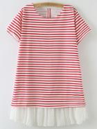Romwe Red Ruffle Hem Buttons Back Loose Stripe Dress