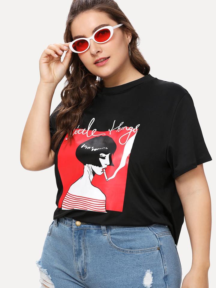 Romwe Slogan Graphic Tee