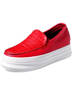 Romwe Red Round Toe Stone Texture Thick-soled Flats
