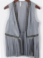 Romwe With Tassel Embroidered Vest