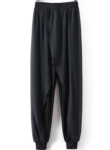 Romwe Elastic Waist Chiffon Beam Port Pant