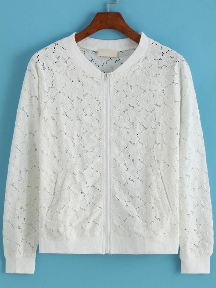 Romwe With Zipper Crochet Hollow Coat