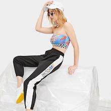 Romwe Elastic Waist Cut And Sew Letter Print Pants