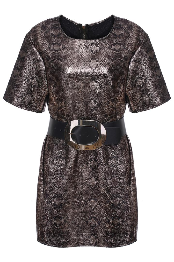 Romwe Silver Lacquer Print Shift Dress