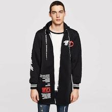 Romwe Men Letter Print Drawstring Hooded Coat