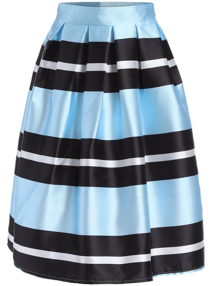 Romwe Striped Flare Color-block Skirt